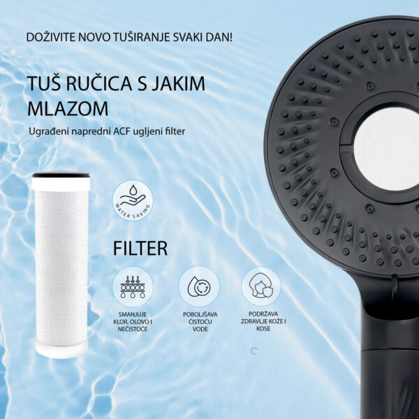 Tuš ručica s visokim tlakom i 5 režima raspršivanja s filterom